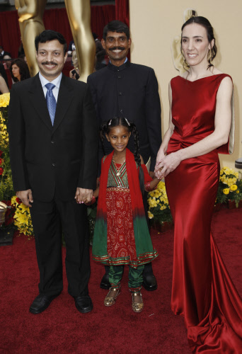 Dr. Subodh Singh, Pinky and director & producer Megan Mylan of the documentary film 'Smile Pinki' arrive for the 81st Academy Awards